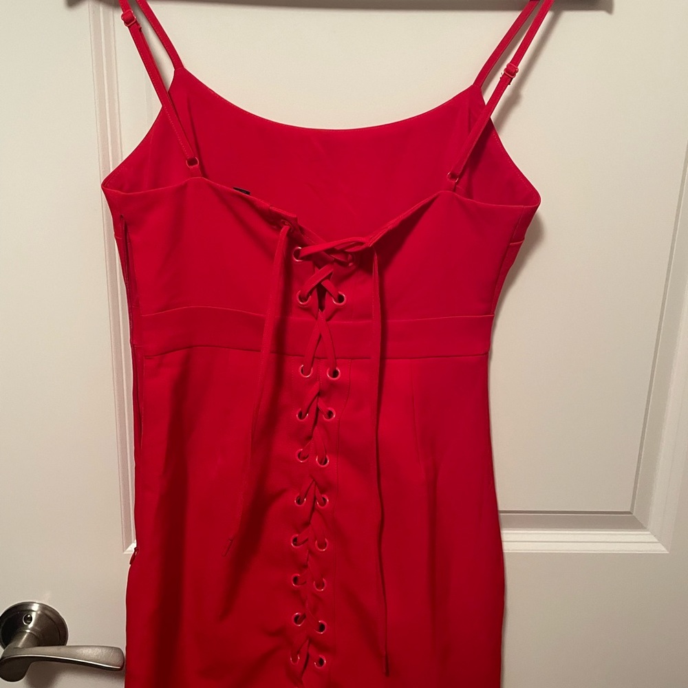 NBD Lace Up Mini Dress, Red, XS
